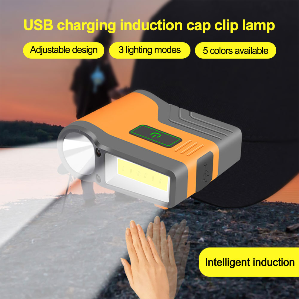 야외 스마트 유도 COB 투광 조명 헤드 라이트 USB 충전 캡 클립 슈퍼 밝은 헤드 라이트 방수 낚시 캠핑 램프